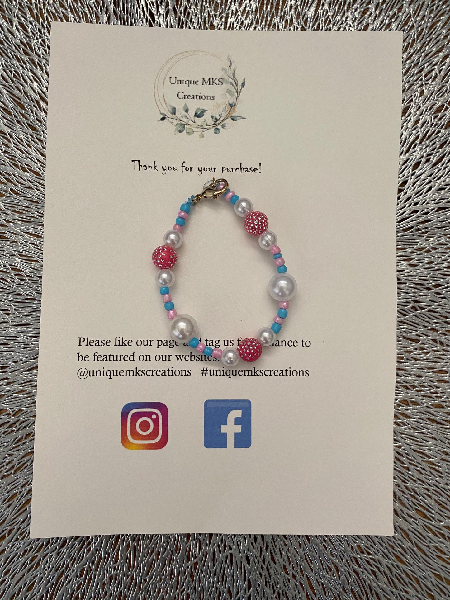 Blue, Pink & White Pearl Necklace & Bracelet - Limited Edition