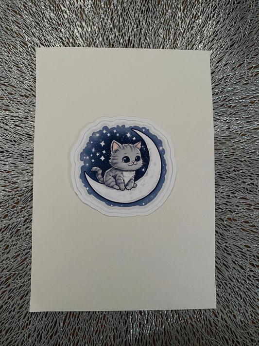 Cat Moon Waterproof Sticker