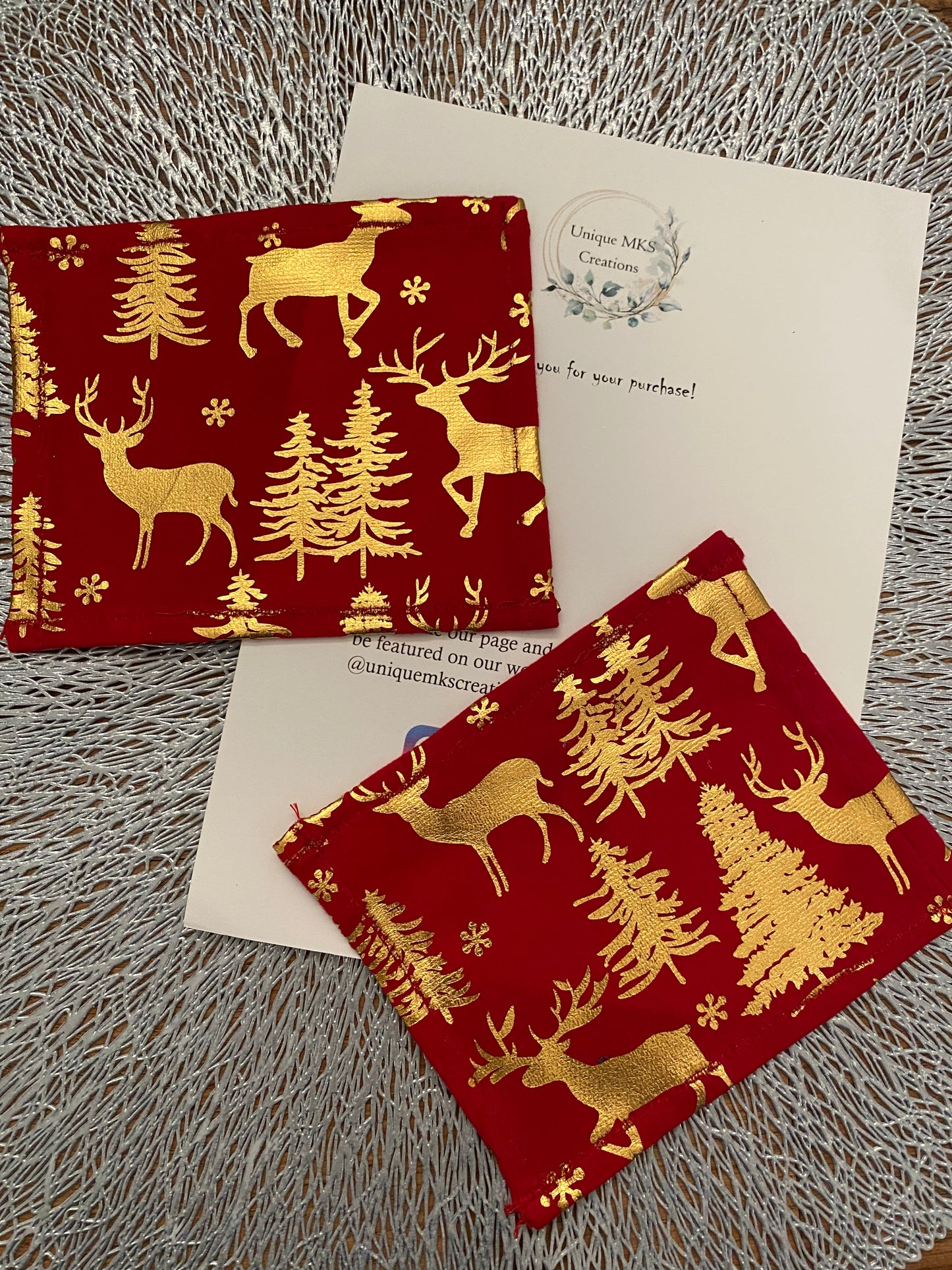 Christmas Tree & Reindeer Table Runner, Coaster & Placemat Set - One of a kind