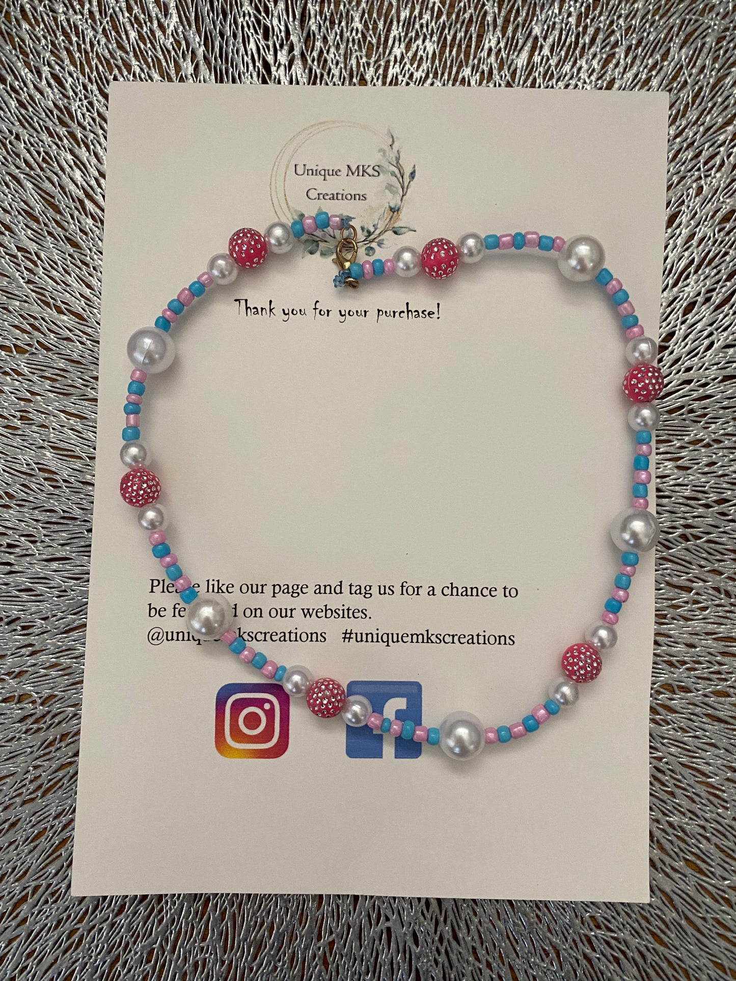 Blue, Pink & White Pearl Necklace & Bracelet - Limited Edition