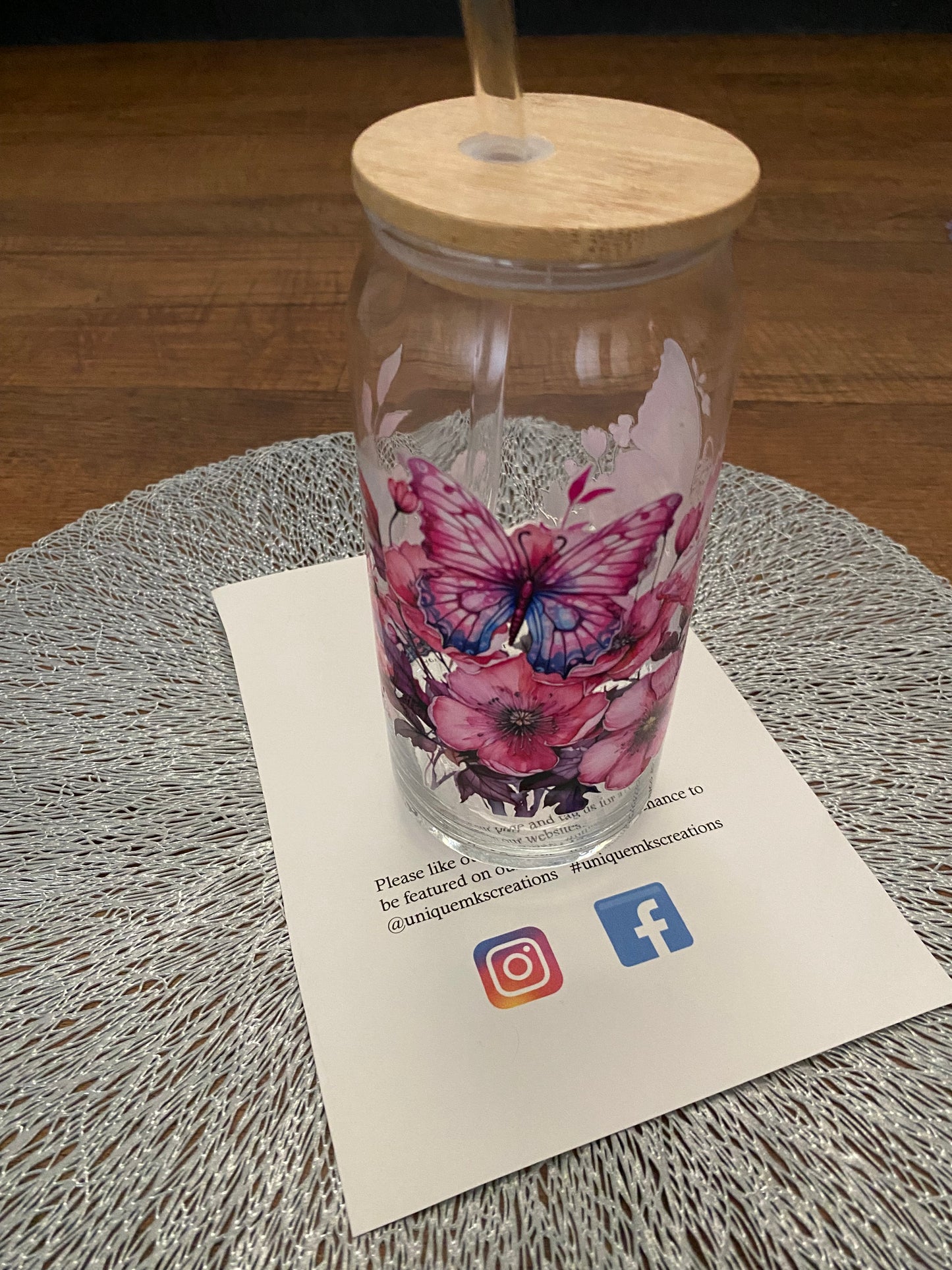 Floral Butterfly Glass Tumbler