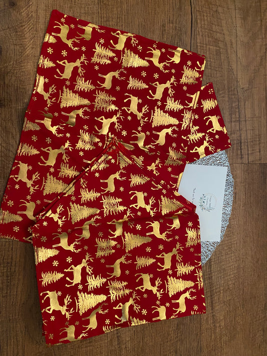 Christmas Tree & Reindeer Table Runner, Coaster & Placemat Set - One of a kind