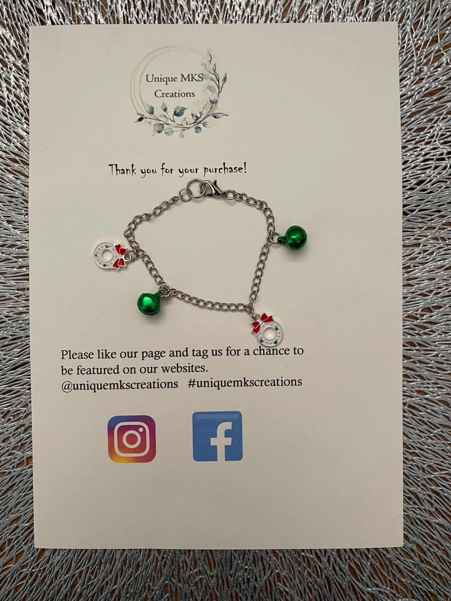 Christmas Wreath Jingle Bells Charm Bracelet - Limited Edition