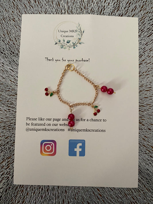 Red Cherry Pearl Beads Charm Bracelet