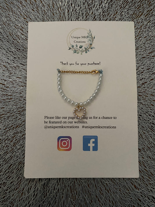 Pearl Heart Charm Bracelet