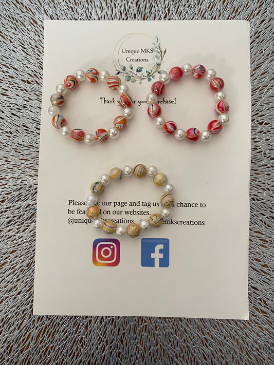 Marble Pearl Bracelets - One of a kind - Pack of three