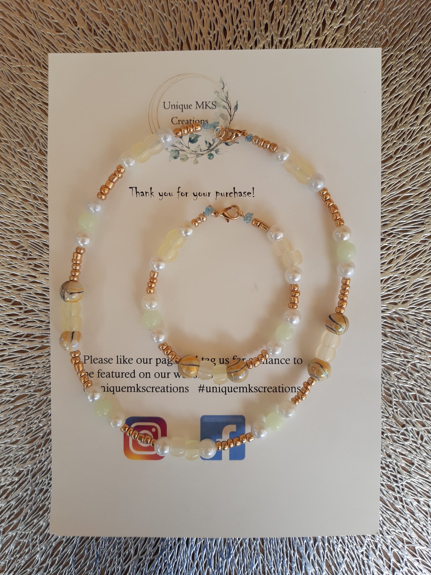 Sunny Glow Yellow Pearl Bracelet & Necklace (Glow In The Dark)