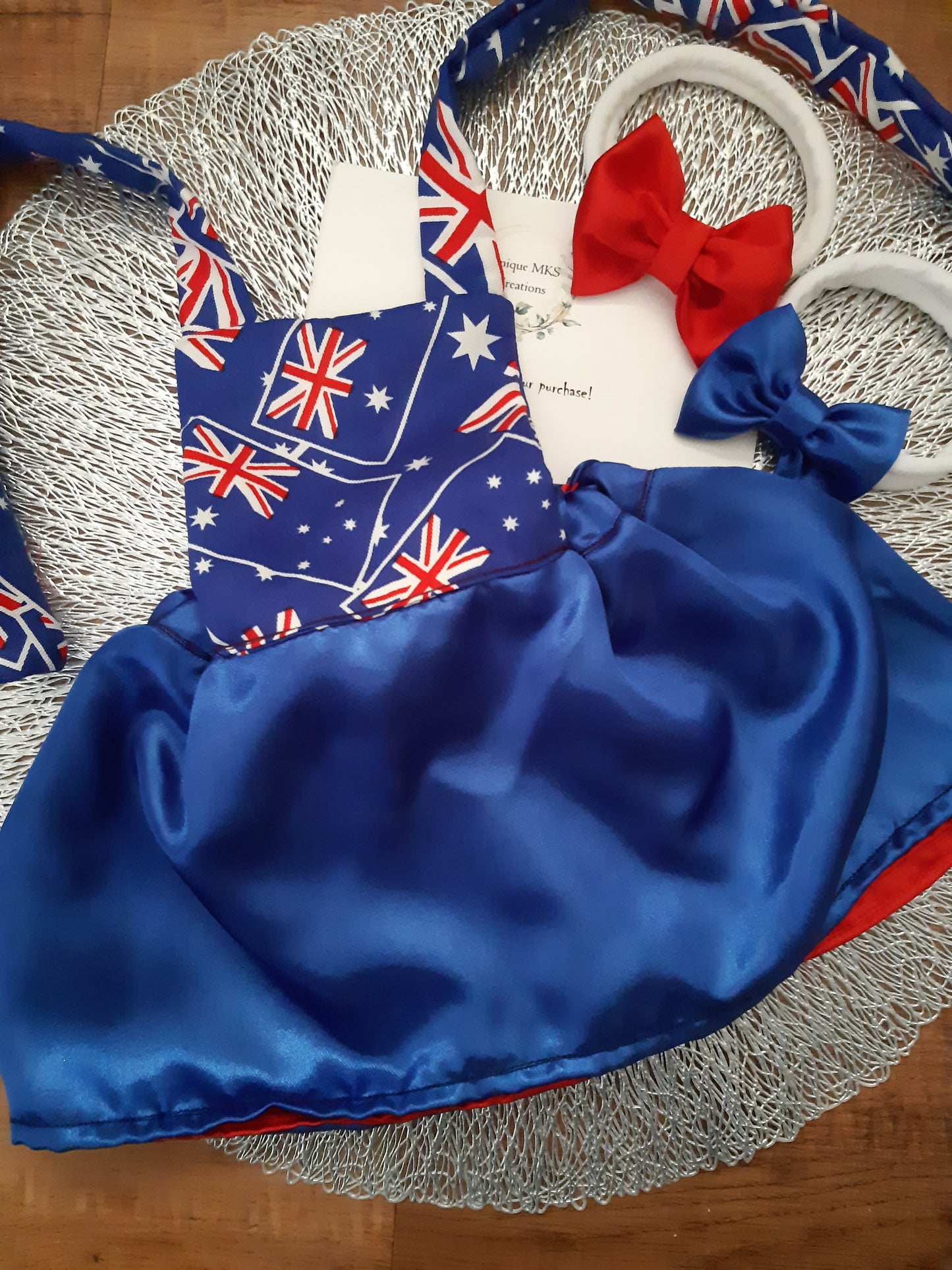 Australia Blue & Red Reverseable Doll's Dress