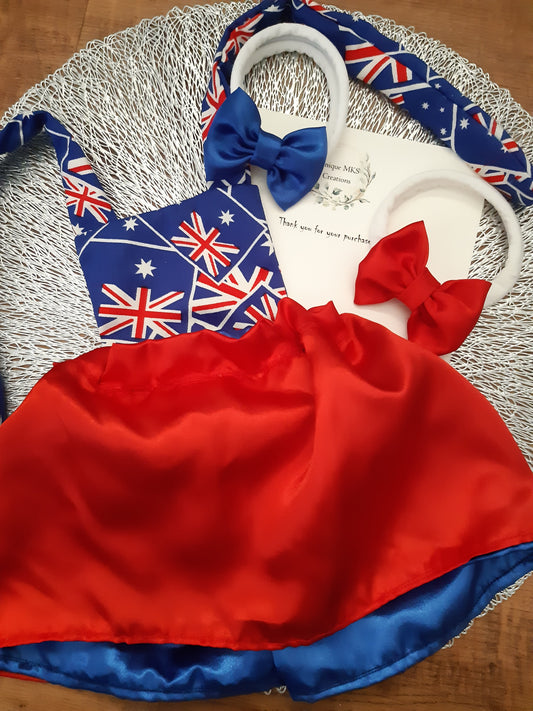 Australia Blue & Red Reverseable Doll's Dress