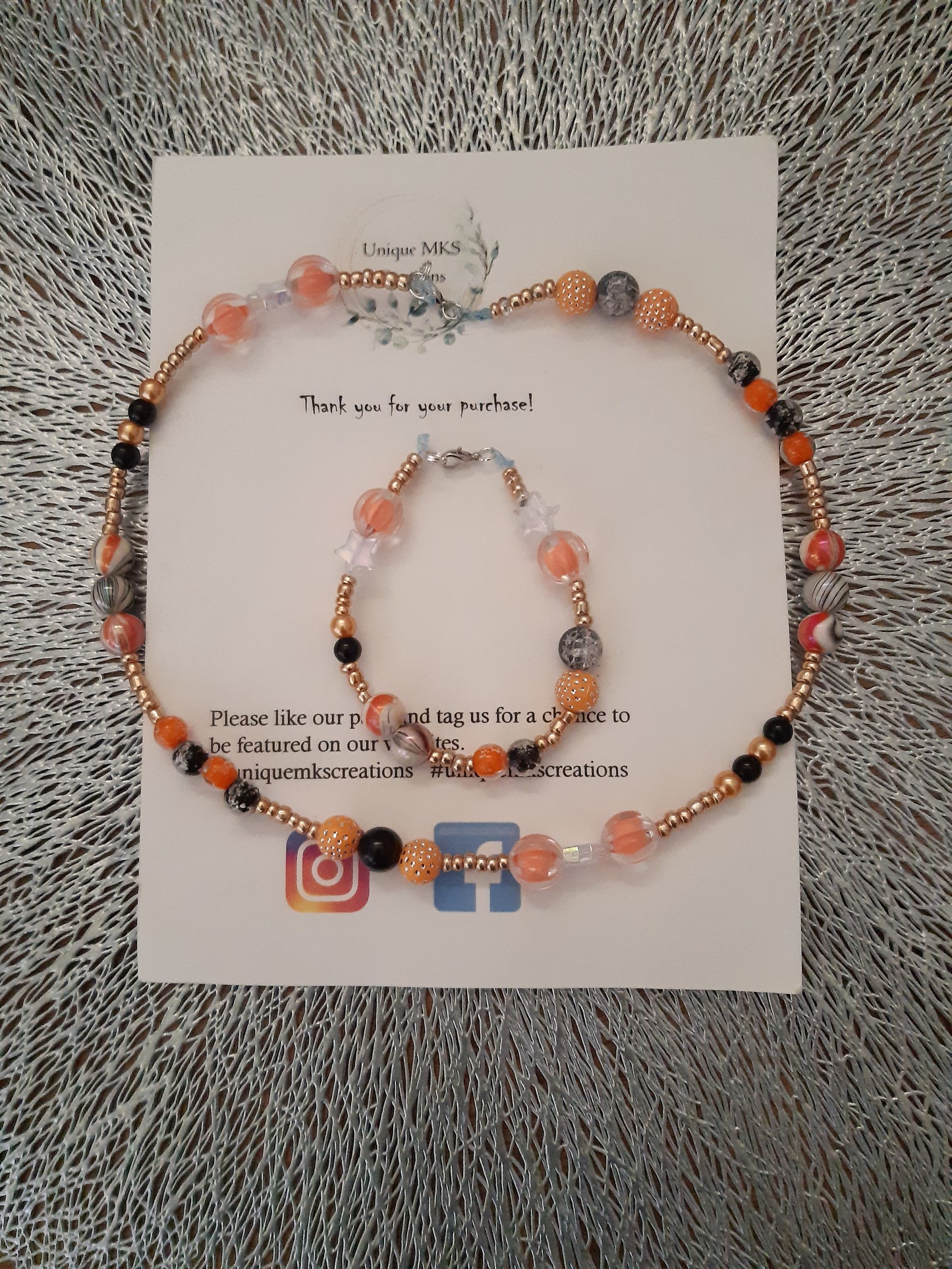 Orange & Black Necklace & Bracelet