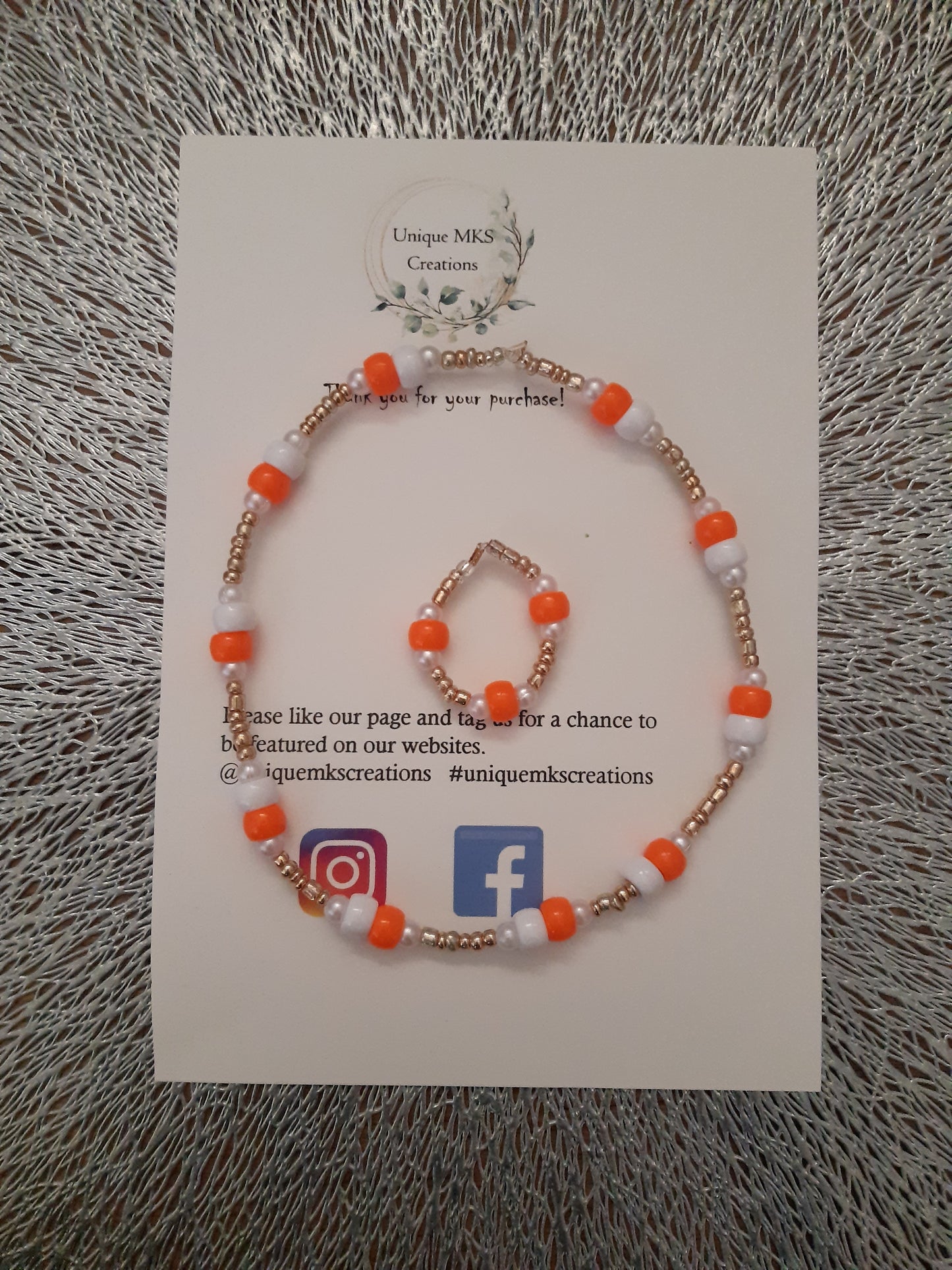 Orange & White Doll Necklace & Bracelet