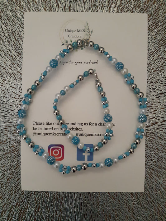 Blue & White Snow Necklace & Bracelet - Limited Edition