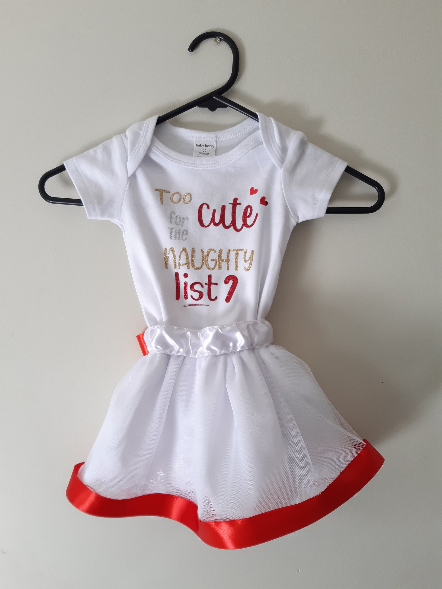 Too Cute For The Naughty List Jumpsuit & White Tutu