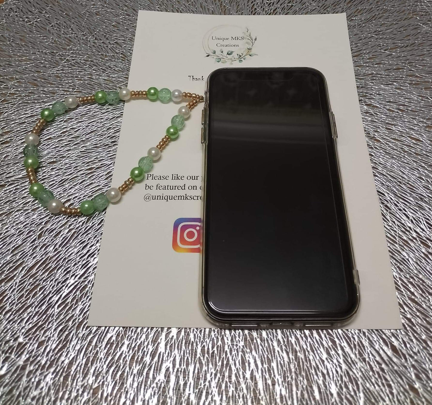 Green & White Phone Charm