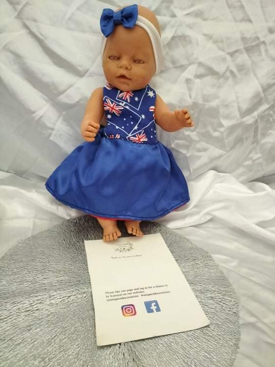 Australia Blue & Red Reverseable Doll's Dress